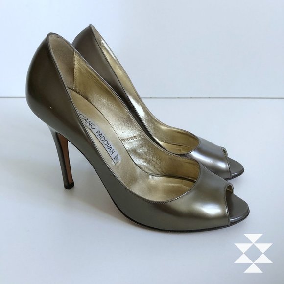 Luciano Padovan Shoes - Silver Metallic Heels Pumps Peep Toe 6 (36.5)